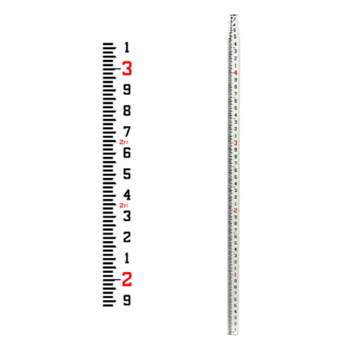 Seco CR 20' Inches Grade Rod on the right with close up measurements detailed on the left.