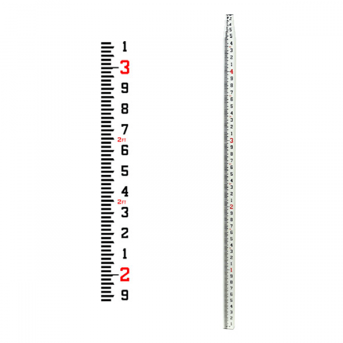 Seco CR 20' Inches Grade Rod on the right with close up measurements detailed on the left.