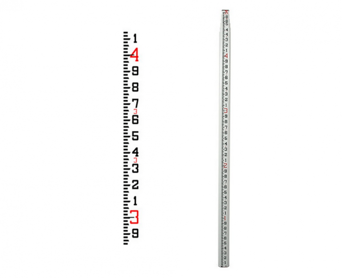 Seco 25' SVR Tenths Grade Rod on the right with close up measurements detailed on the left.